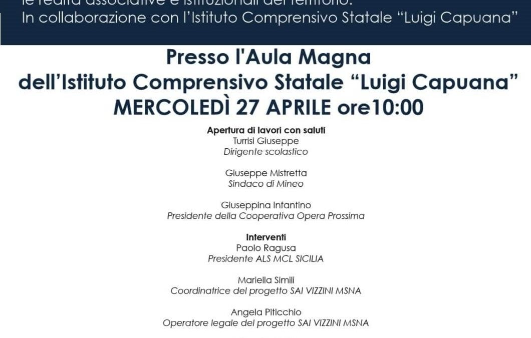 Mercoledì 27 aprile, ore 10, incontro a Mineo sul tema “La nostra Costituzione” tra beneficiari SAI “Vizzini MSNA” e studenti I.C.S. “Luigi Capuana” di Mineo