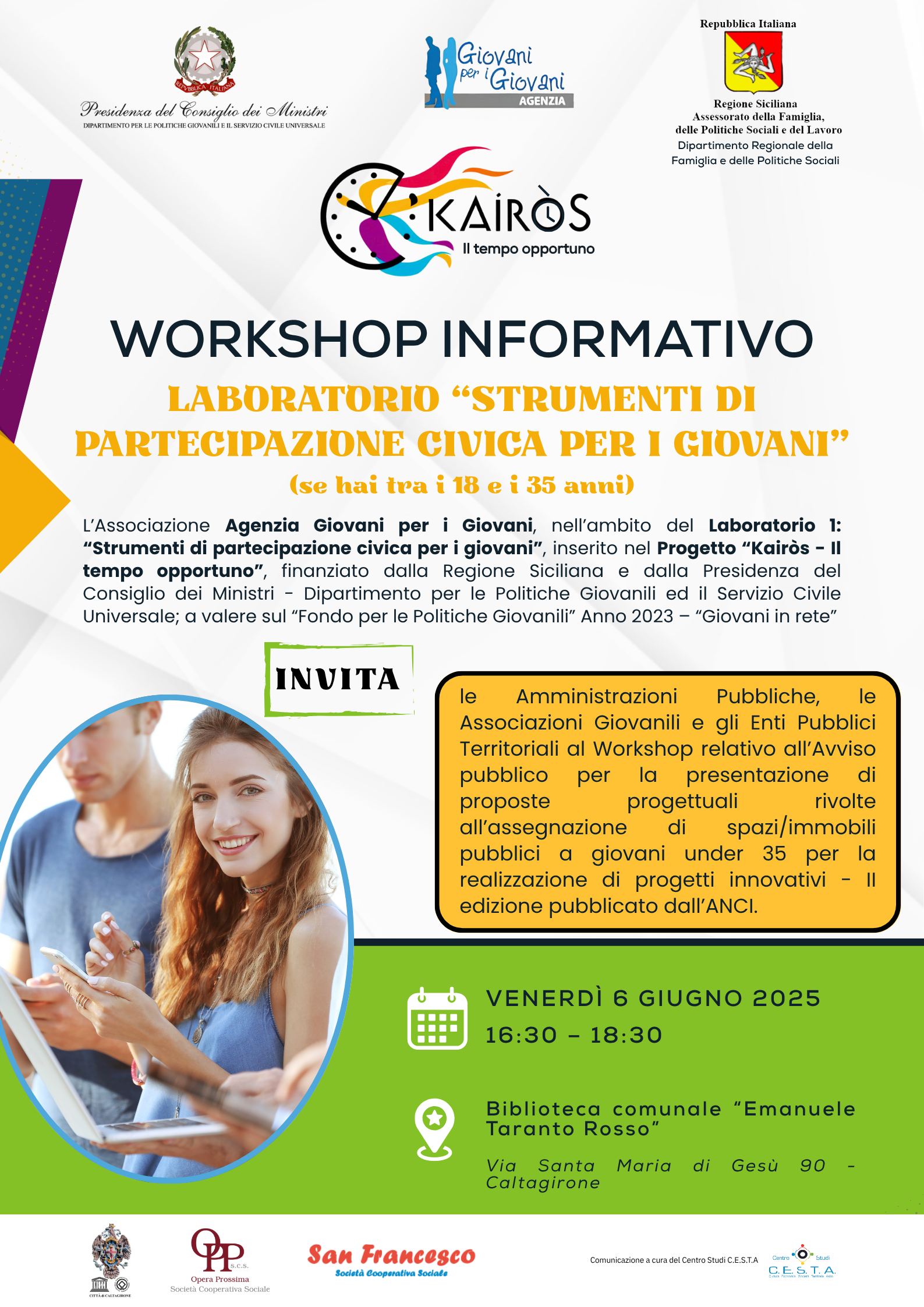 Kairos – Workshop informativo Laboratorio “Strumenti di partecipazione civica per i giovani”