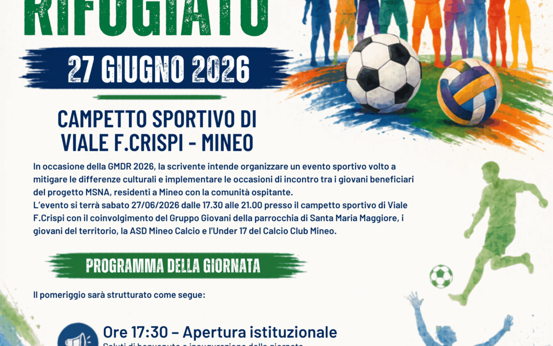 Mineo celebra la Giornata Mondiale del Rifugiato 2026 con un evento sportivo dedicato all’integrazione