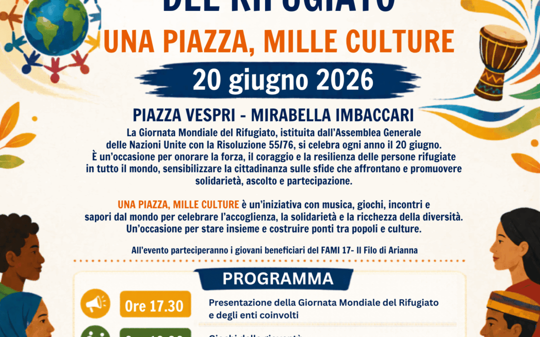 Mirabella Imbaccari celebra la Giornata Mondiale del Rifugiato 2026 con l’iniziativa “Una piazza, mille culture”